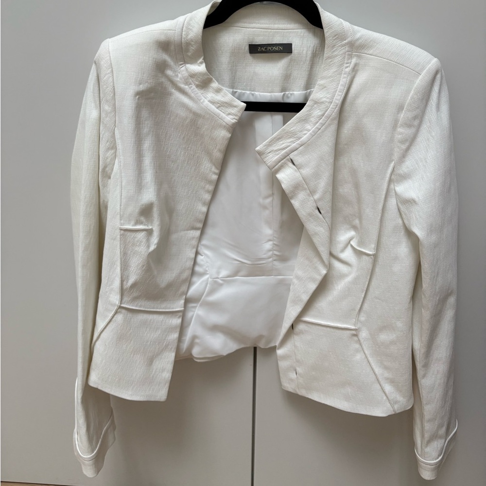 Zac Posen White cotton spring summer Collarless blazer Jacket Xs 0